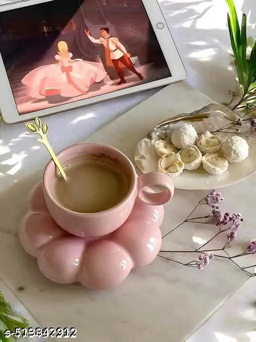 Aesthetic Ceramic Coffee Mug with Cloud Saucer | Designer Tea Cup Set | Stylish Cappuccino, Latte, Hot Chocolate & Milk Cup | Perfect for Home & Office