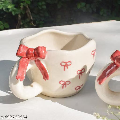 Cute Pink Bow Ceramic Mug | Microwave Safe Coffee Mug | 200 ml Ceramic Tea Cup | Cute Ceramic Mugs Gift for Best Friend, Birthday, Christmas, and Special Occasions