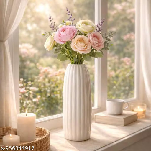 Minimal 9.5Inches Aesthetic Vase| Decorative Accent Piece for Dining Table| Centerpiece Flower Pot for Living Room| Ceramic Flower Vase for Home Décor| Show piece for Home| Handcrafted Decoration Item
