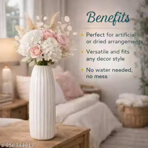 Minimal 9.5Inches Aesthetic Vase| Decorative Accent Piece for Dining Table| Centerpiece Flower Pot for Living Room| Ceramic Flower Vase for Home Décor| Show piece for Home| Handcrafted Decoration Item