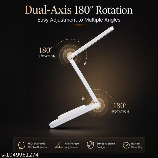 LED Rechargeable Foldable Desk Lamp | 1200mAh Battery | 5 Brightness + 3 Colour Modes | Memory Function | Touch Control | USB Type-C | Eye Protection Reading Lamp for Students, Office & Bedside