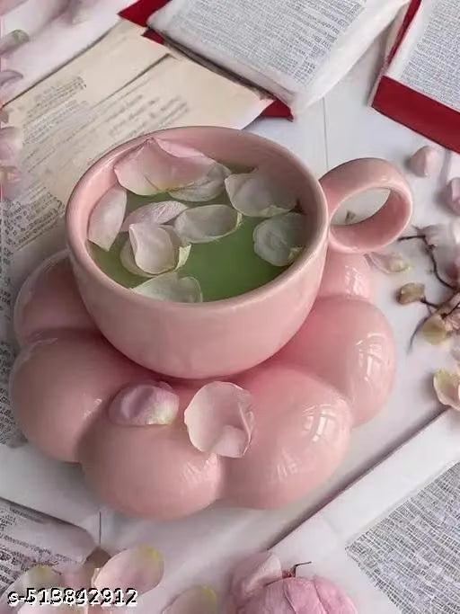 Aesthetic Ceramic Coffee Mug with Cloud Saucer | Designer Tea Cup Set | Stylish Cappuccino, Latte, Hot Chocolate & Milk Cup | Perfect for Home & Office
