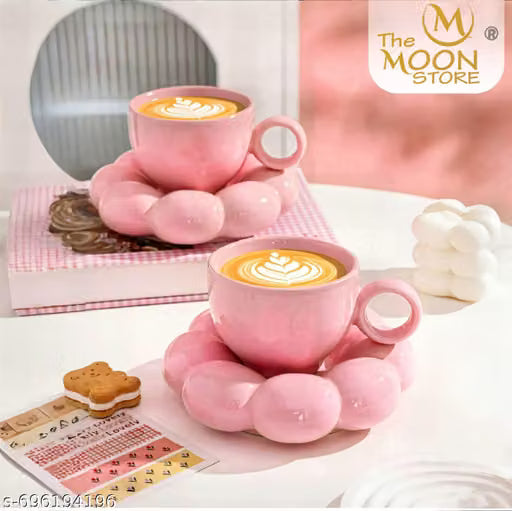 Aesthetic Ceramic Coffee Mug with Cloud Saucer | Designer Tea Cup Set | Stylish Cappuccino, Latte, Hot Chocolate & Milk Cup | Perfect for Home & Office