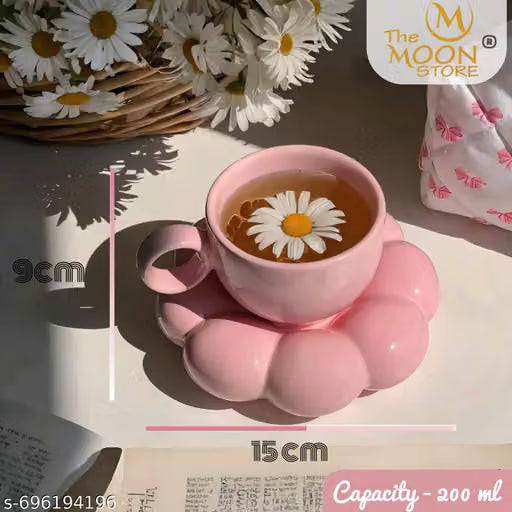 Aesthetic Ceramic Coffee Mug with Cloud Saucer | Designer Tea Cup Set | Stylish Cappuccino, Latte, Hot Chocolate & Milk Cup | Perfect for Home & Office