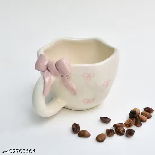 Cute Pink Bow Ceramic Mug | Microwave Safe Coffee Mug | 200 ml Ceramic Tea Cup | Cute Ceramic Mugs Gift for Best Friend, Birthday, Christmas, and Special Occasions