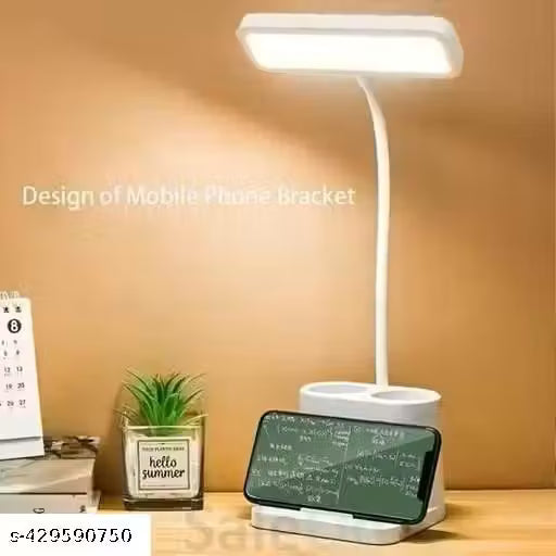 3 Color Table Lamp Rechargeable for Study with Phone Holder Flexible Arm Touch Light with Stepless Dimming, Desk Lamps with Pen Holder, White