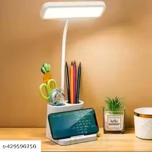 3 Color Table Lamp Rechargeable for Study with Phone Holder Flexible Arm Touch Light with Stepless Dimming, Desk Lamps with Pen Holder, White