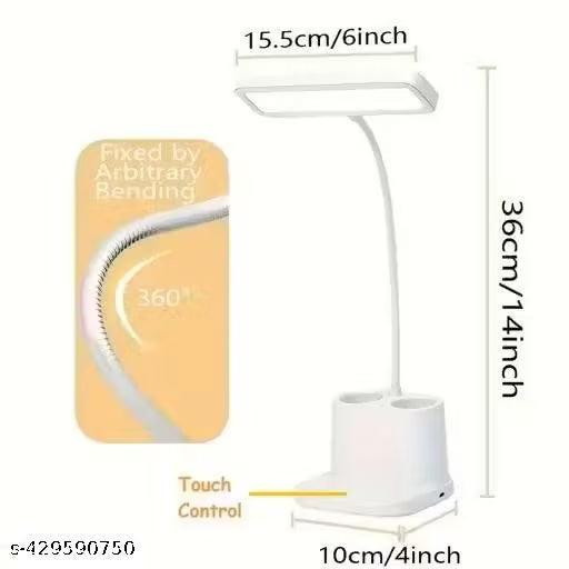 3 Color Table Lamp Rechargeable for Study with Phone Holder Flexible Arm Touch Light with Stepless Dimming, Desk Lamps with Pen Holder, White