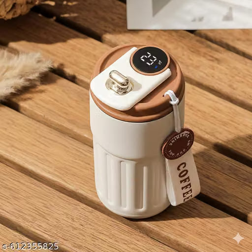420 Ml Fancy Coffee Mug - Fancy Coffee Mug With Temperature Display 420 Ml - Coffee Mug with Ziplock Lid - Coffee Thermal Mug - Double-Walled Vacuum Thermal Mug