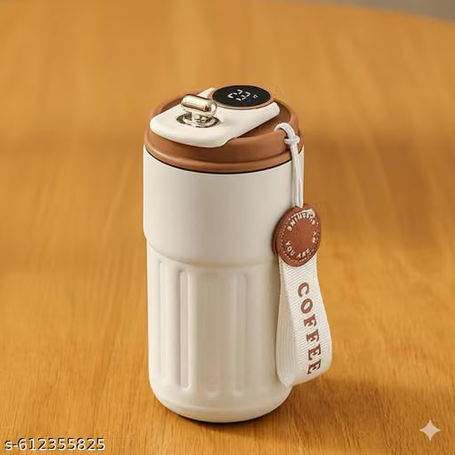 420 Ml Fancy Coffee Mug - Fancy Coffee Mug With Temperature Display 420 Ml - Coffee Mug with Ziplock Lid - Coffee Thermal Mug - Double-Walled Vacuum Thermal Mug