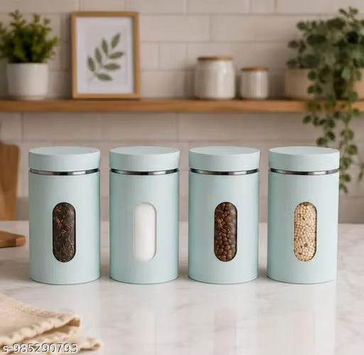 Kitchen storage jars & container colour pack of 4pcs| 750 ml Airtight Tea Coffee Sugar Jar & Grocery Container (BLUE)