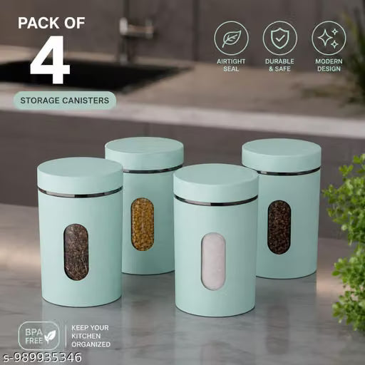 Kitchen storage jars & container colour pack of 4pcs| 750 ml Airtight Tea Coffee Sugar Jar & Grocery Container (BLUE)