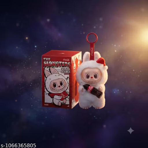 Labubu Plush Keychain Soft Toy Doll Bag Charm Pendant | Monster Figure Fluffy Fur Keyring for Girls Boys Kids | Cartoon Character Handbag Purse Accessory Gift Item | Coca Cola Bottle Design Collectible