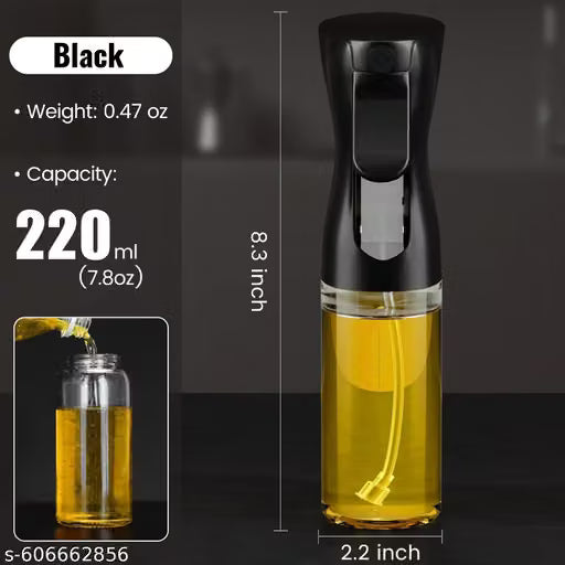 Glass oil Spray Dispenser Cooking 200ml Olive oil Spray Bottle Refillable Food Grade oil Vinegar Spritzer Sprinkler Sprayer Mister Used for Air Fryer,Salad Making,Frying,BBQ,black