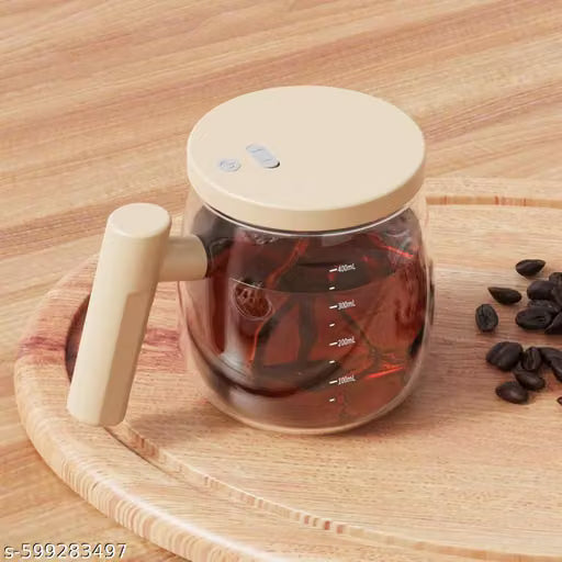 Self Stirring Coffee Mug, Automatic Magnetic Mixing Cup with Stir Bar, 400ml/14oz Glass Coffee Mug with Lid and Handle for Coffee Milk
