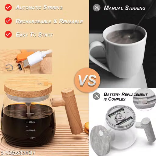 Self Stirring Coffee Mug, Automatic Magnetic Mixing Cup with Stir Bar, 400ml/14oz Glass Coffee Mug with Lid and Handle for Coffee Milk