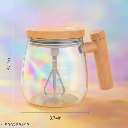 Self Stirring Coffee Mug, Automatic Magnetic Mixing Cup with Stir Bar, 400ml/14oz Glass Coffee Mug with Lid and Handle for Coffee Milk