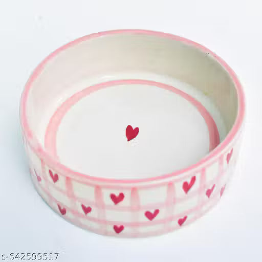 Handmade Ceramic Heart-Print Bowl | 350 ml Cute Pink Designer Bowl for Snacks, Desserts & Gifting